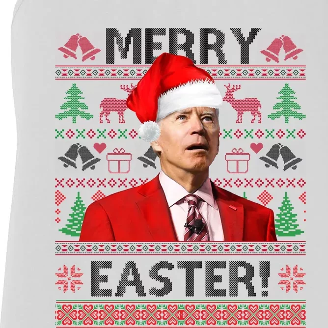 Funny Santa Joe Biden Merry Easter Ugly Christmas Women's Racerback Tank