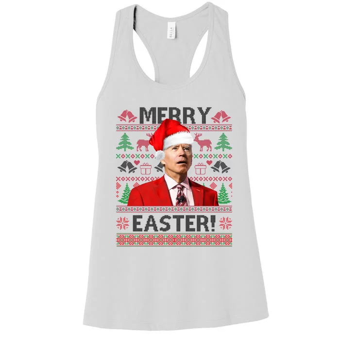 Funny Santa Joe Biden Merry Easter Ugly Christmas Women's Racerback Tank