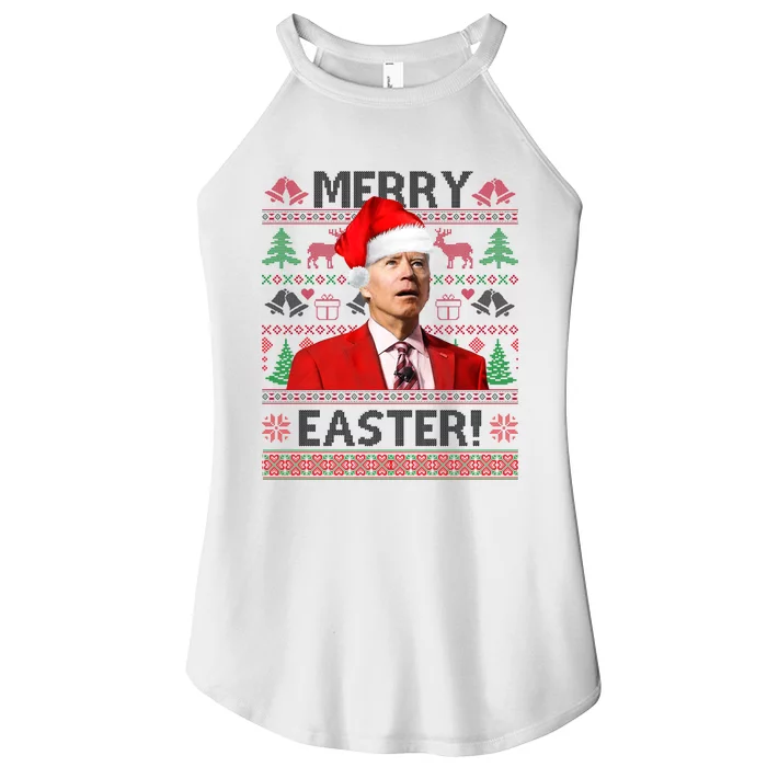 Funny Santa Joe Biden Merry Easter Ugly Christmas Women’s Perfect Tri Rocker Tank