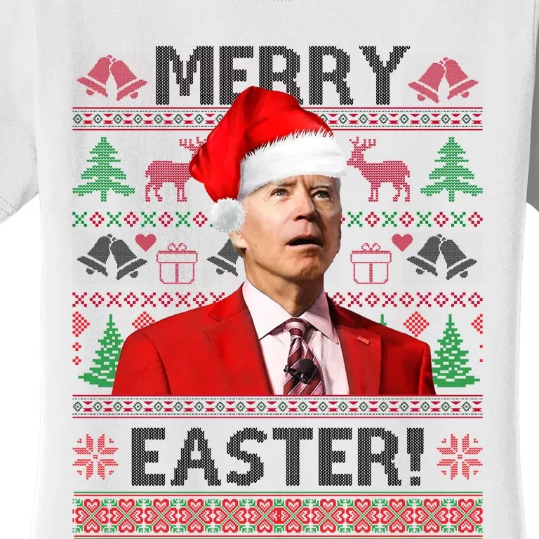 Funny Santa Joe Biden Merry Easter Ugly Christmas Women's T-Shirt