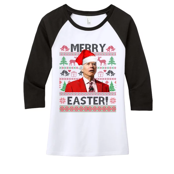 Funny Santa Joe Biden Merry Easter Ugly Christmas Women's Tri-Blend 3/4-Sleeve Raglan Shirt