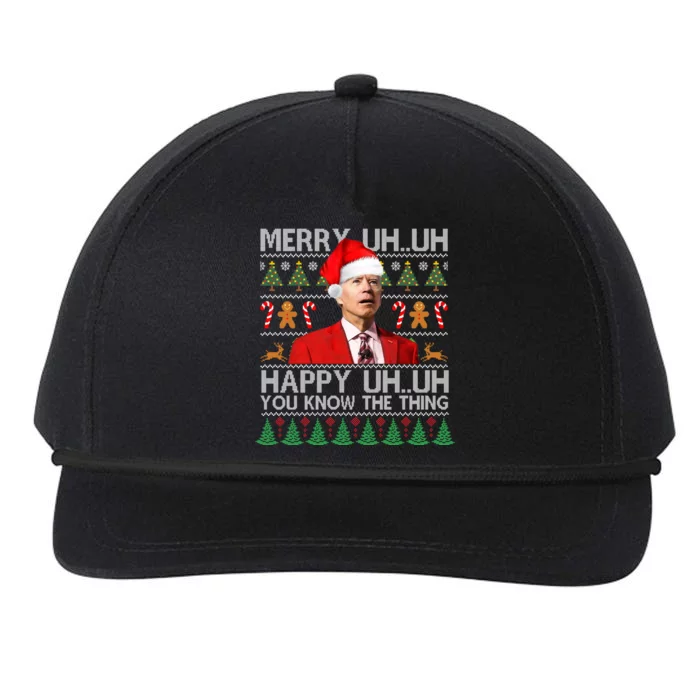 Funny Santa Joe Biden Merry Uh Uh Christmas Ugly Snapback Five-Panel Rope Hat