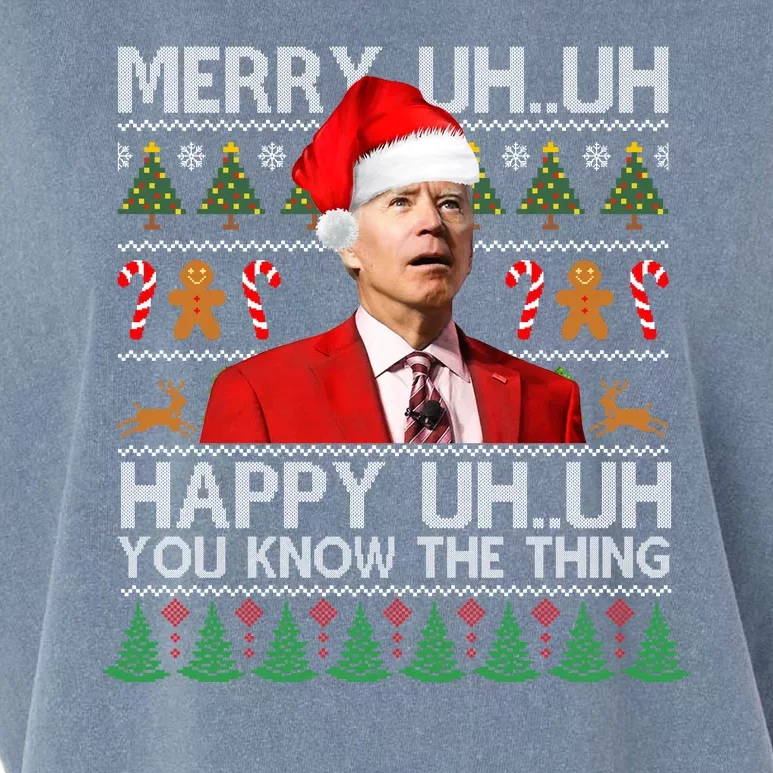 Funny Santa Joe Biden Merry Uh Uh Christmas Ugly Garment-Dyed Women's Muscle Tee