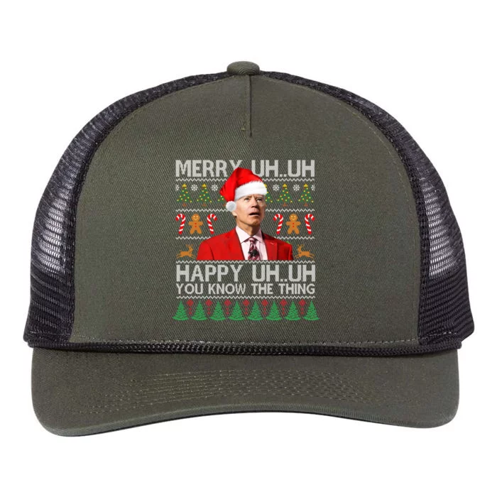 Funny Santa Joe Biden Merry Uh Uh Christmas Ugly Retro Rope Trucker Hat Cap