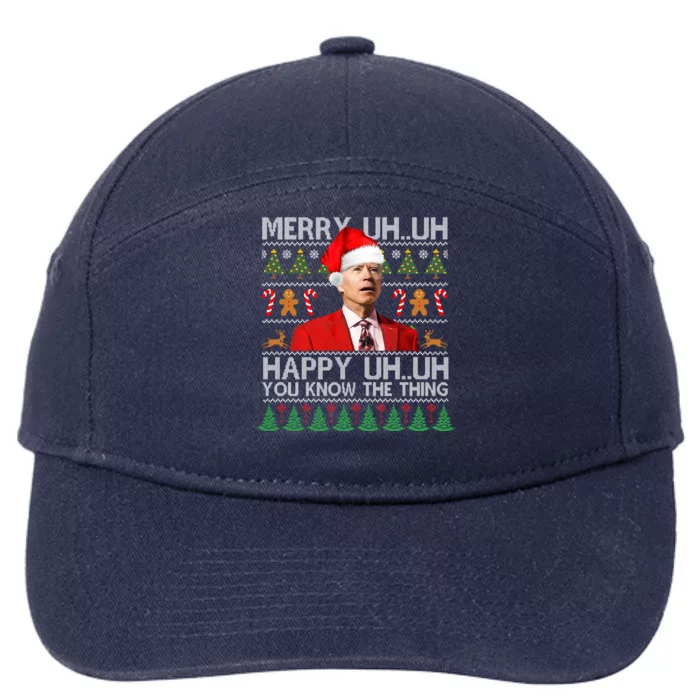 Funny Santa Joe Biden Merry Uh Uh Christmas Ugly 7-Panel Snapback Hat