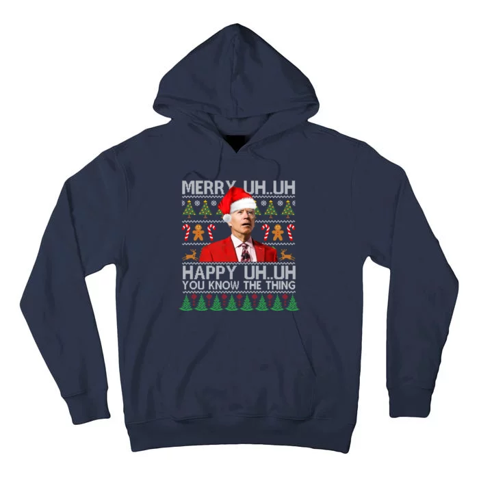 Funny Santa Joe Biden Merry Uh Uh Christmas Ugly Tall Hoodie