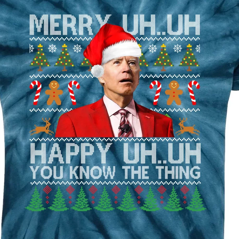 Funny Santa Joe Biden Merry Uh Uh Christmas Ugly Kids Tie-Dye T-Shirt