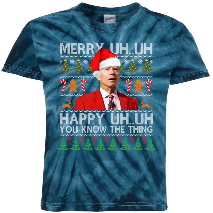 Funny Santa Joe Biden Merry Uh Uh Christmas Ugly Kids Tie-Dye T-Shirt