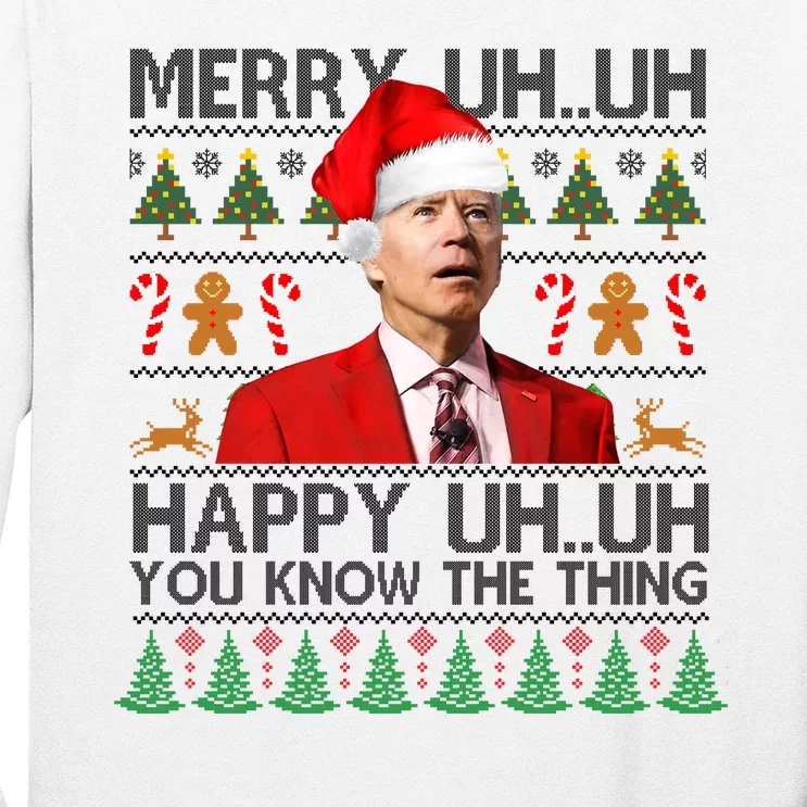 Funny Santa Joe Biden Merry Uh Uh Christmas Ugly Long Sleeve Shirt