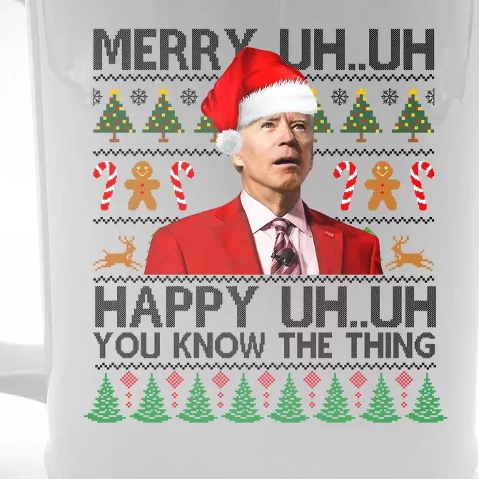 Funny Santa Joe Biden Merry Uh Uh Christmas Ugly Front & Back Beer Stein