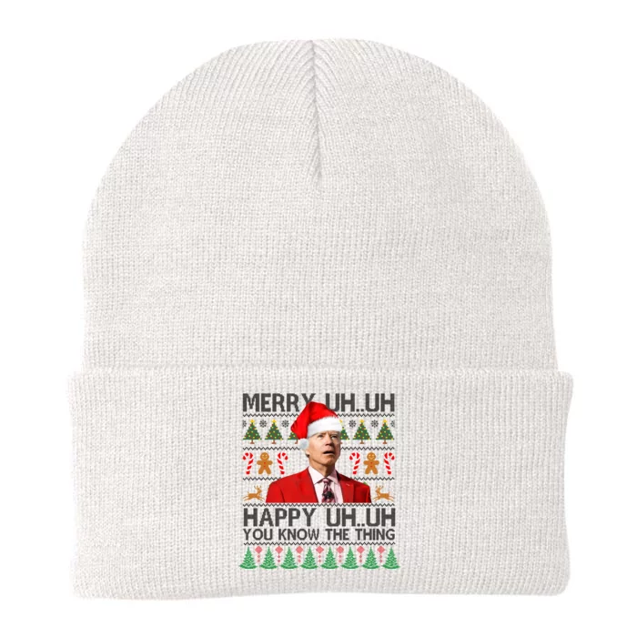 Funny Santa Joe Biden Merry Uh Uh Christmas Ugly Knit Cap Winter Beanie