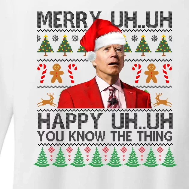 Funny Santa Joe Biden Merry Uh Uh Christmas Ugly Womens CVC Long Sleeve Shirt