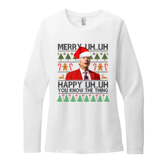 Funny Santa Joe Biden Merry Uh Uh Christmas Ugly Womens CVC Long Sleeve Shirt