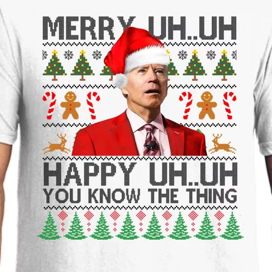 Funny Santa Joe Biden Merry Uh Uh Christmas Ugly Pajama Set