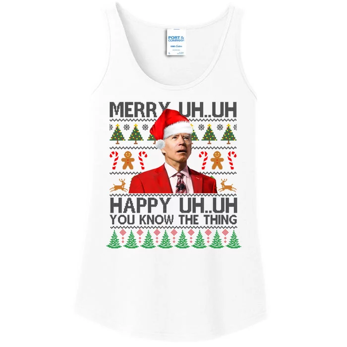 Funny Santa Joe Biden Merry Uh Uh Christmas Ugly Ladies Essential Tank