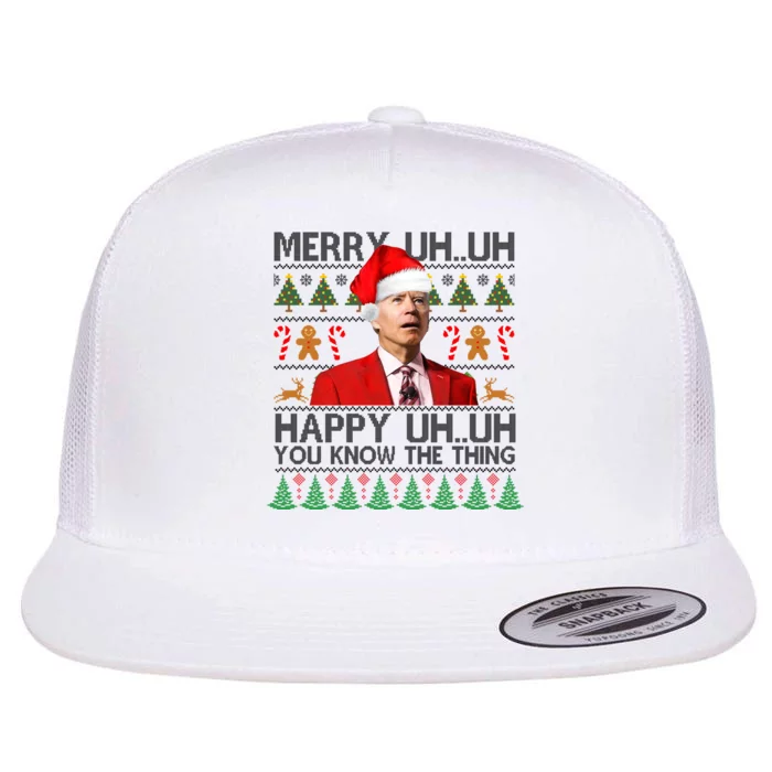 Funny Santa Joe Biden Merry Uh Uh Christmas Ugly Flat Bill Trucker Hat