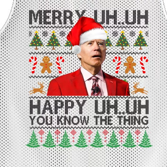 Funny Santa Joe Biden Merry Uh Uh Christmas Ugly Mesh Reversible Basketball Jersey Tank