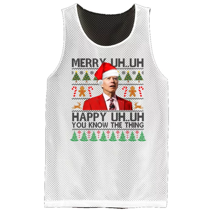 Funny Santa Joe Biden Merry Uh Uh Christmas Ugly Mesh Reversible Basketball Jersey Tank