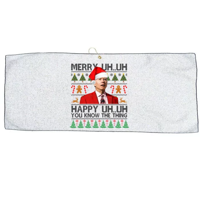 Funny Santa Joe Biden Merry Uh Uh Christmas Ugly Large Microfiber Waffle Golf Towel