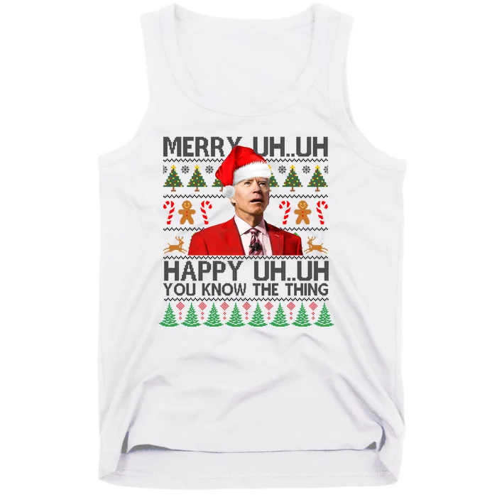 Funny Santa Joe Biden Merry Uh Uh Christmas Ugly Tank Top