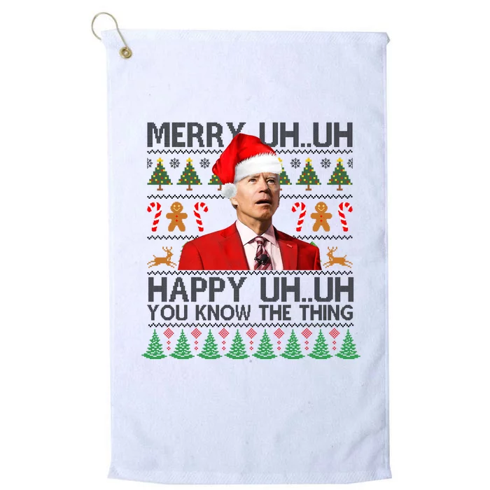 Funny Santa Joe Biden Merry Uh Uh Christmas Ugly Platinum Collection Golf Towel