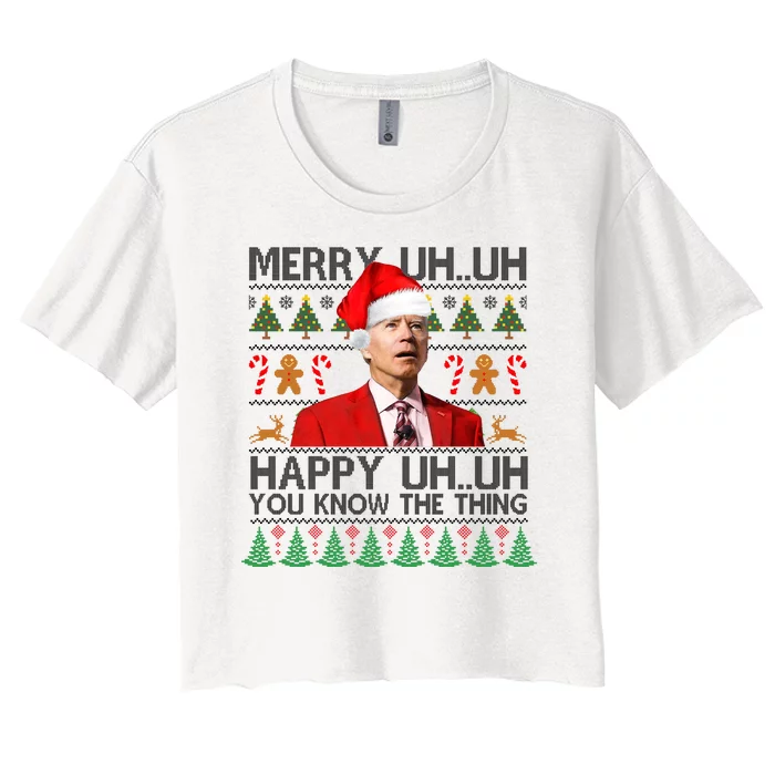 Funny Santa Joe Biden Merry Uh Uh Christmas Ugly Women's Crop Top Tee