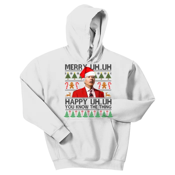 Funny Santa Joe Biden Merry Uh Uh Christmas Ugly Kids Hoodie