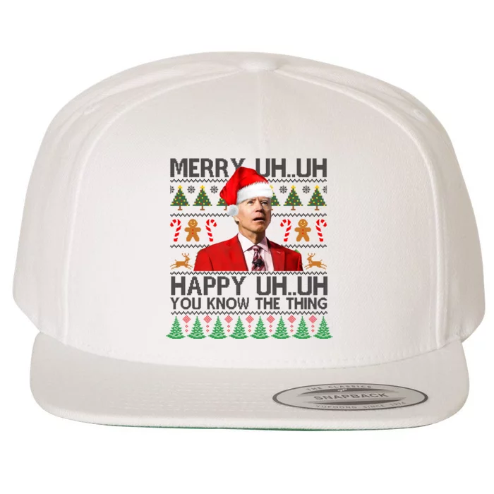 Funny Santa Joe Biden Merry Uh Uh Christmas Ugly Wool Snapback Cap