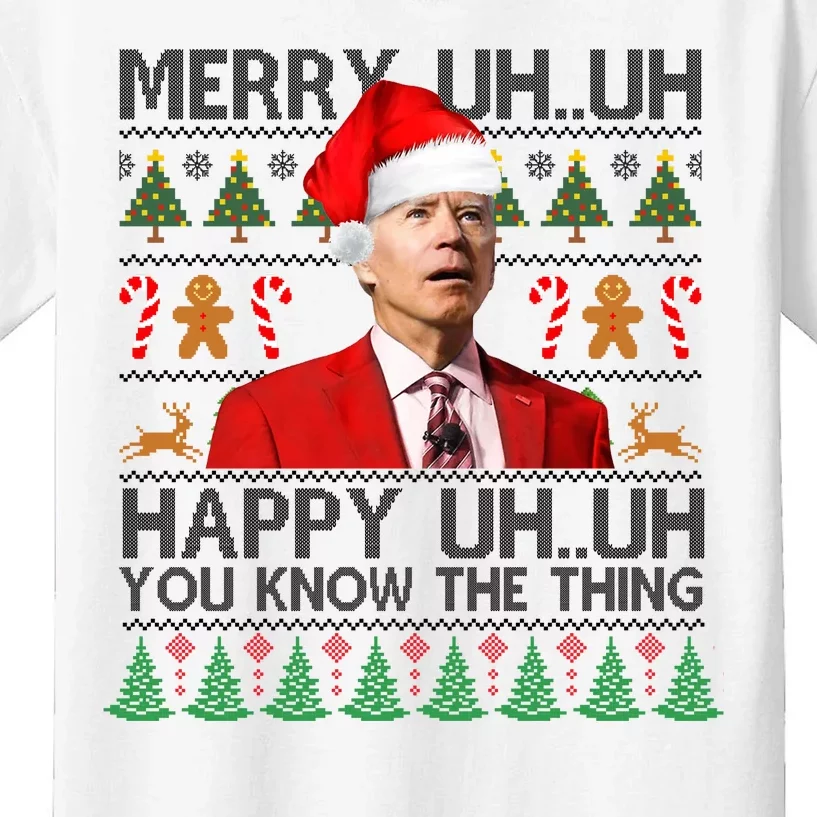 Funny Santa Joe Biden Merry Uh Uh Christmas Ugly Kids T-Shirt