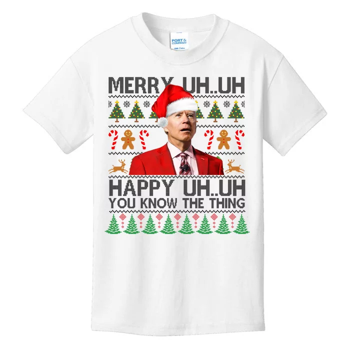 Funny Santa Joe Biden Merry Uh Uh Christmas Ugly Kids T-Shirt