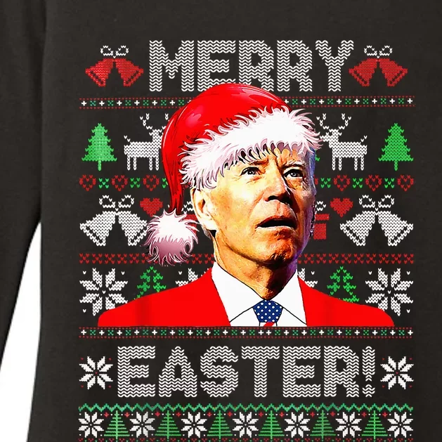 Funny Santa Joe Biden Happy Easter Ugly Christmas Sweater Womens CVC Long Sleeve Shirt