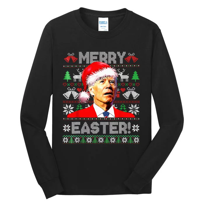 Funny Santa Joe Biden Happy Easter Ugly Christmas Sweater Tall Long Sleeve T-Shirt