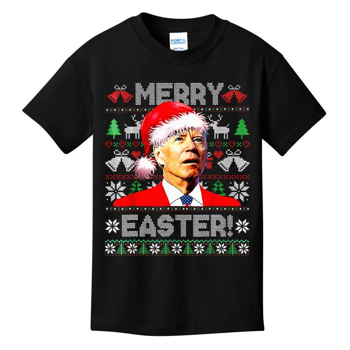 Funny Santa Joe Biden Happy Easter Ugly Christmas Sweater Kids T-Shirt