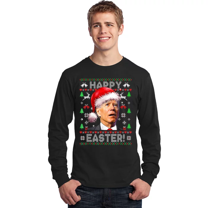 Funny Santa Joe Biden Happy Easter Ugly Christmas Long Sleeve Shirt