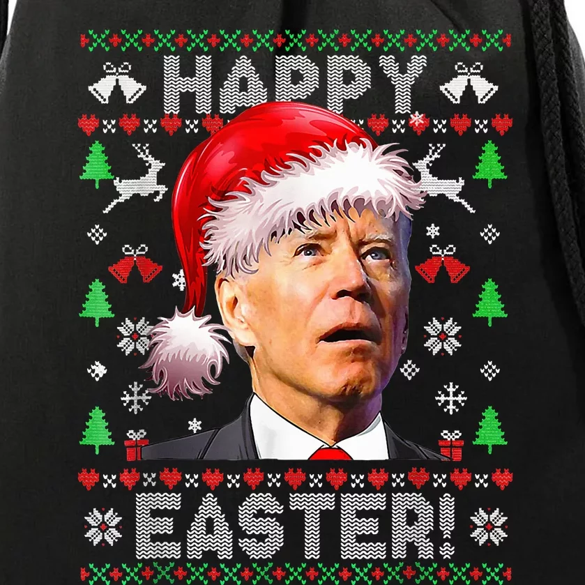 Funny Santa Joe Biden Happy Easter Ugly Christmas Drawstring Bag