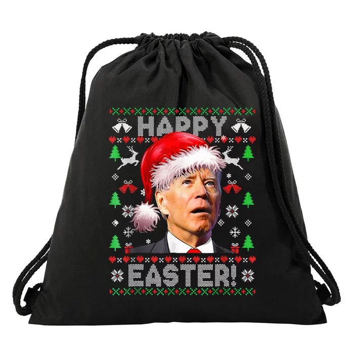 Funny Santa Joe Biden Happy Easter Ugly Christmas Drawstring Bag