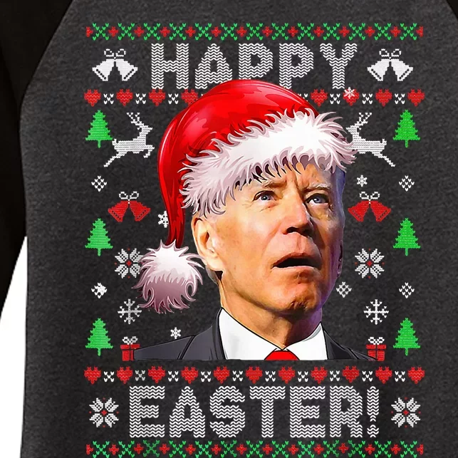 Funny Santa Joe Biden Happy Easter Ugly Christmas Women's Tri-Blend 3/4-Sleeve Raglan Shirt