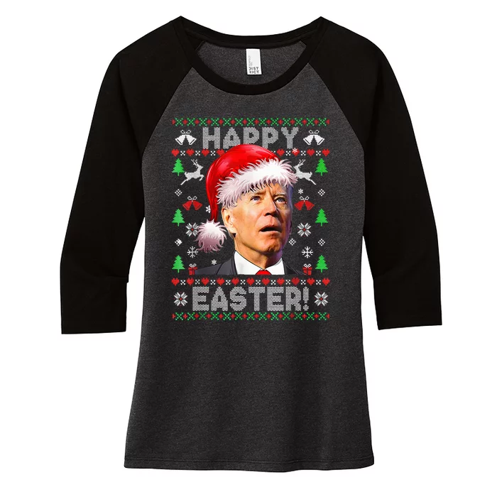 Funny Santa Joe Biden Happy Easter Ugly Christmas Women's Tri-Blend 3/4-Sleeve Raglan Shirt