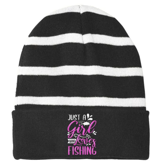 Fishers Sayings Just A Who Loves Fishing Striped Beanie with Solid Band