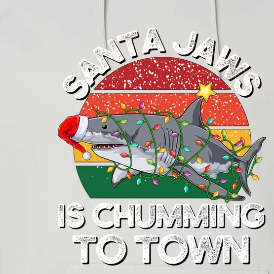 Funny Santa Jaws Shark Christmas Lights Sharkmas Xmas Retro Performance Fleece Hoodie