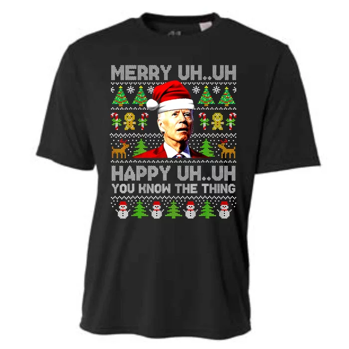 Funny Santa Joe Biden Merry Uh Uh Christmas Ugly Sweater Cooling Performance Crew T-Shirt