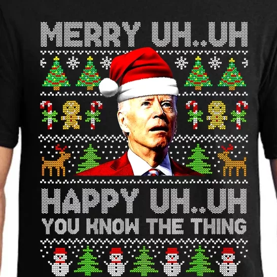 Funny Santa Joe Biden Merry Uh Uh Christmas Ugly Sweater Pajama Set