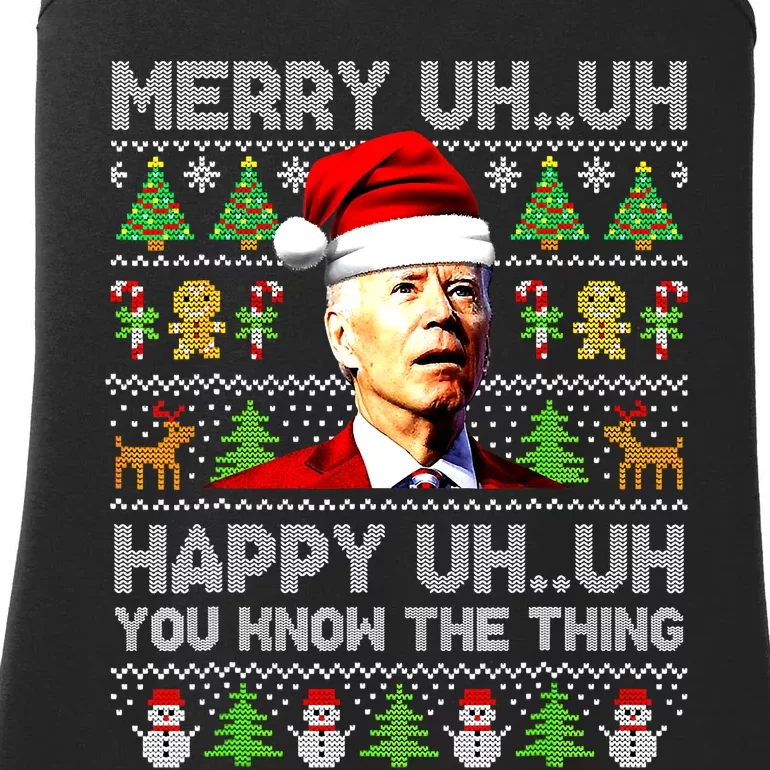 Funny Santa Joe Biden Merry Uh Uh Christmas Ugly Sweater Ladies Essential Tank