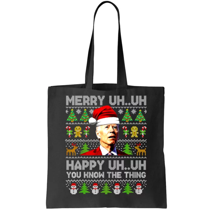 Funny Santa Joe Biden Merry Uh Uh Christmas Ugly Sweater Tote Bag