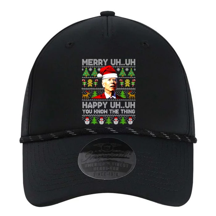 Funny Santa Joe Biden Merry Uh Uh Christmas Ugly Sweater Performance The Dyno Cap