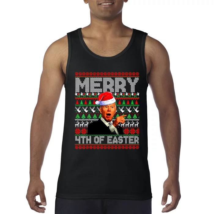 Funny Santa Joe Biden Merry 4th Of Easter Ugly Christmas Tank Top