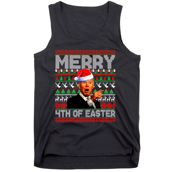 Funny Santa Joe Biden Merry 4th Of Easter Ugly Christmas Tank Top