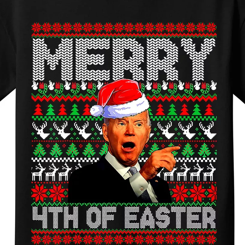 Funny Santa Joe Biden Merry 4th Of Easter Ugly Christmas Kids T-Shirt