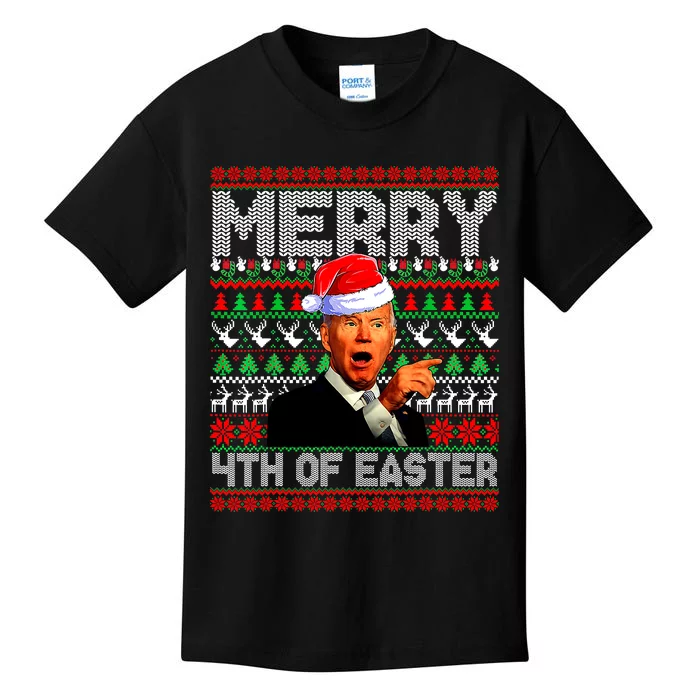 Funny Santa Joe Biden Merry 4th Of Easter Ugly Christmas Kids T-Shirt