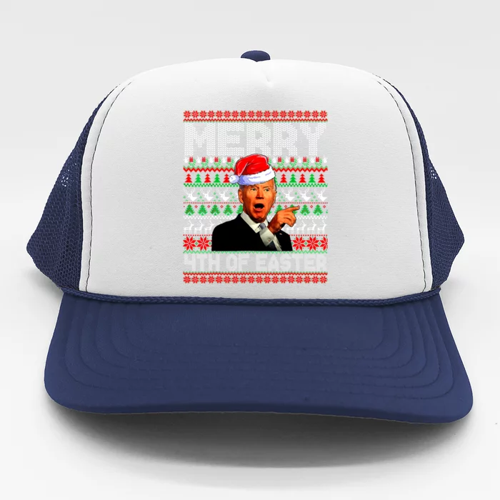 Funny Santa Joe Biden Merry 4th Of Easter Ugly Christmas Trucker Hat